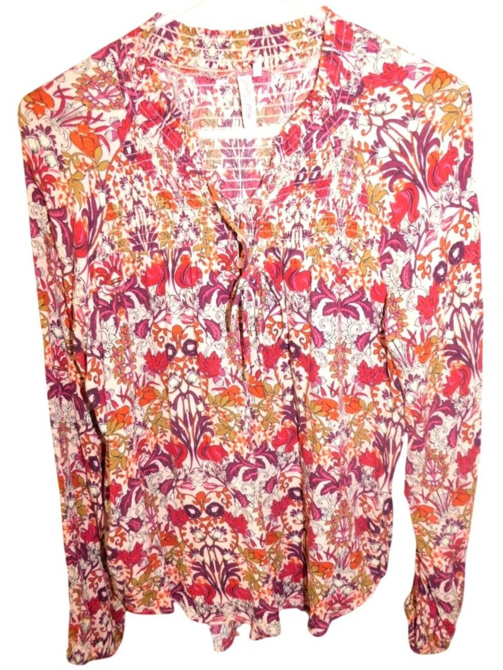 Red Camel Sz M Boho Floral Smocked Peasant Blouse Cottagecore Prairie Top